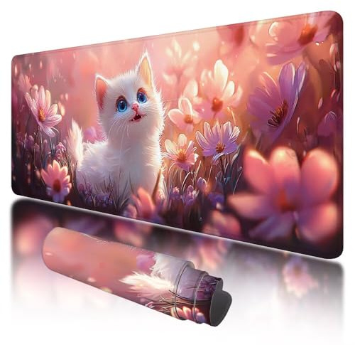 Alfombrilla Ratón XXL 1200 x 600 mm Lindo Alfombrilla Ratón Gaming, Gato Mouse Pad XXL con Base de Goma Antideslizante, Mouse Pad con Superficie Especial, Mejora la Precisión y la Velocidad, I-55