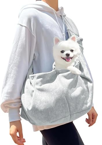 txuzong Écharpe de Transport pour Chien jusqu'à 7.5 kg - Gris - Sac à bandoulière pour Petits Chiens et Chats - Aide à Porter Respirante pour Les promenades, Les activités de Plein air et Les Voyages