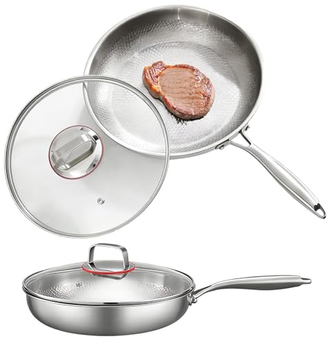 Buithafu Stainless Steel Frying Pan with Lid, Tri Ply Clad Skillet Pan,28cm | Heat Distribution Induction Compatible Cookware for All Stovetops, Premium Cooking Pan for Home Kitchen