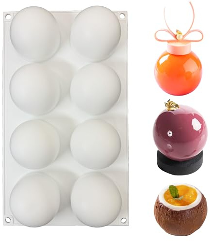 duoyif Silikonform Kugel Ø 6 cm Kugeln Silikon Backform 8 Löcher | Schokoladenformen Kugel, BPA Frei, Halbkugel Kuchenform, Muffinform, Kugelform für Schokolade Kugeln Dome-Mousse Kuchen Deko