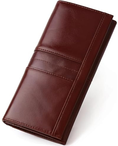 FREYAMIRA RFID Blocking Wallets for Women Leather Long Ladies Wallet Bifold Womens Wallet with Coin Pocket ID Window,Coffee