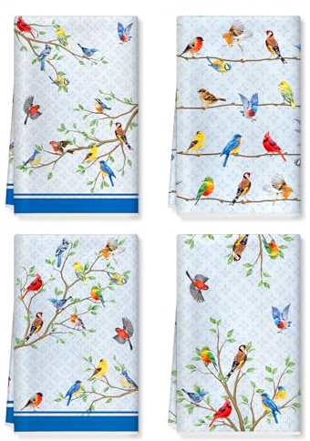 Arquiel Vögel Zweige Geschirrtücher Baumwollanteil 2er-Set 42 x 70 cm | Geschirrtücher aus Baumwollanteil, Motiv: Vögel Zweige; saugfähig und pflegeleicht zum Abtrocknen in der Küche.