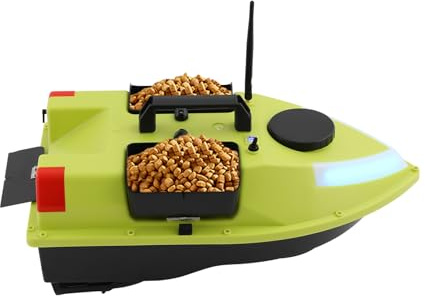 500 m de cebo de pesca, barco RC, barco de pesca ABS, mando a distancia, barco de alimentación con GPS, 3 cajas de señuelos, botas, botes de pesca con reflector, batería de 12000 mAh con bolso (Jaune)