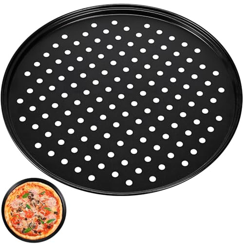 Abaodam Bandeja de 32 Cm de Acero al Carbono para Hornear Pizza Redonda con Agujeros Ventilados Molde Resistente y Fácil de Limpiar para Horno