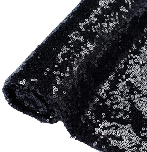 ShinyBeauty Polsterstoff mit Pailletten, 92 CM, Schwarz, Paillettenstoff Glitzernder Stoff für Kleiderparty Hochzeit Dacoration Liberty Stoff 92 CM