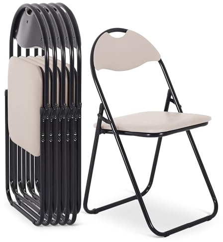 RABURG Paul Klappstuhl, 6er-Set, Metall beschichtet, Beige/Schwarz | Belastbarkeit ca. 100 kg, klappbar, gepolstert, Metallgestell, für Gäste, Büro, Event und Party