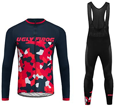 UGLY FROG Uglyfrog Herren Fahrradbekleidung Langarm Radtrikot Set Outdoor Radsport Gemütlich Radkleidung Trikot Jersey + Lange Radlerhose im Winter