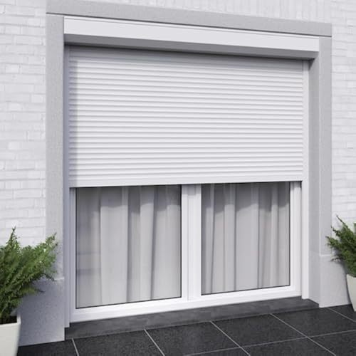 Volet Roulant Alu Electrique Filaire H220 cm x L120 cm Ajustable Blanc