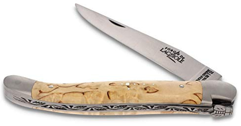 Forge De Laguiole Taschenmesser - 11 cm - Griffschalen Birkenholz - Klinge 9 cm und Backen matt - Hochwertiges Messer Frankreich