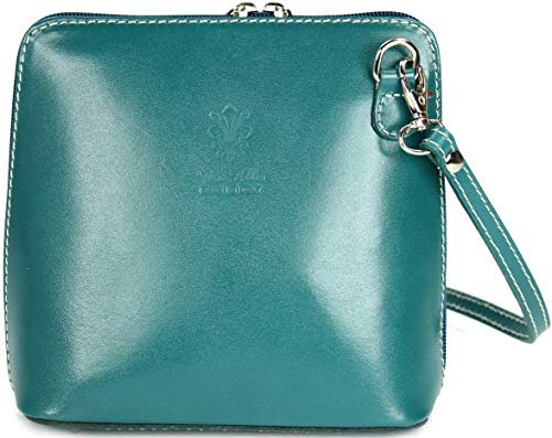 Belli italienische Ledertasche Damen Umhängetasche klein Handtasche Schultertasche Abendtasche in petrol - 17x16,5x8,5 cm (B x H x T)