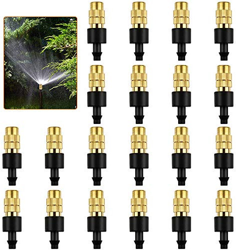 20 Pcs Brass Misting Nozzle, Adjustable Misting Spray Nozzle, 4/7mm Irrigation Nozzle, Sprinkler Heads Atomizing for Lawn Nursery Patio Garden Watering Irrigation System