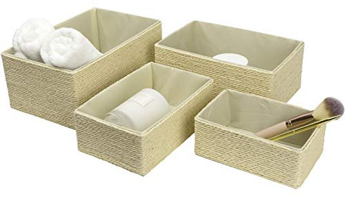 La Jolíe Muse Cesto portaoggetti in carta ecologica per armadio, camera da letto, casa, decorazione, set di 4, beige