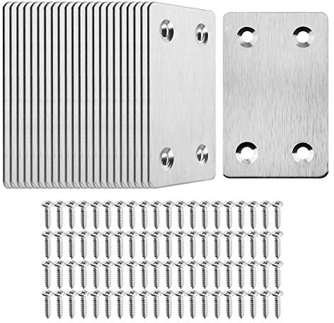 TOPPROS Pack of 20 Flat Metal Straight Brace Bracket 0.06inch Thickness Metal Flat Straight Mending Plates Fixing Corner Brace ,2.4inch x 1.5 inch
