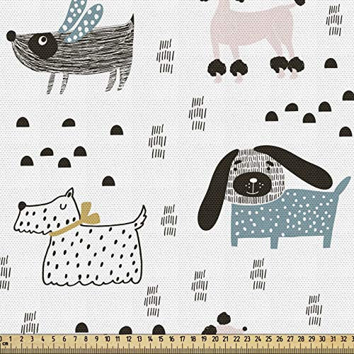 ABAKUHAUS skandinavisch Gewebe als Meterware, Pur Breed Dog Pattern, Schön Gewebten Stoff für Polster und Wohnaccessoires, 1M (148x100cm),Mehrfarbig Schwarz