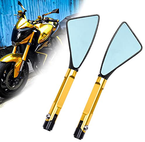 DREAMIZER 8mm 10mm Espejo del Extremo del Manillar de la Motocicleta, Triángulo Espejo Lateral de Moto Para R1 R6 FZ6 FZ1 MT03 MT07 MT09 Z750 Z800 Z900 Z1000 Shiver Monster(Oro)