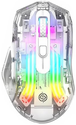 Attoe Ratón Bluetooth inalámbrico, BT transparente + 2.4 G, mouse portátil delgado de modo dual con retroiluminación, mouse de computadora recargable por USB para computadora portátil, escritorio,