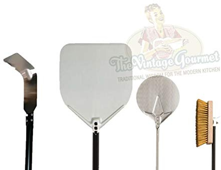 Vintage Gourmet ® Professional Pizza Oven Tool Set for Pizza Chef, Paddle, Peel, Rake, Brush, Stone (4pc Professional Pizza Tool kit)