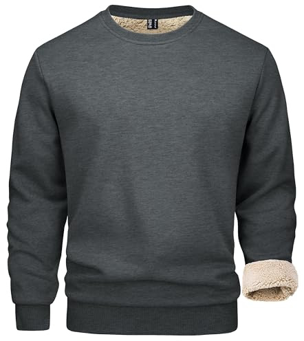 MAGCOMSEN Mens Sweatshirts with Sherpa Lined Pullover Men Winter Basic Tops Warm Plain Sweatshirts Outdoor Work Jumper Men Pullover Sweater with Fleece Lined Winter Thick Tops, Dark Grey