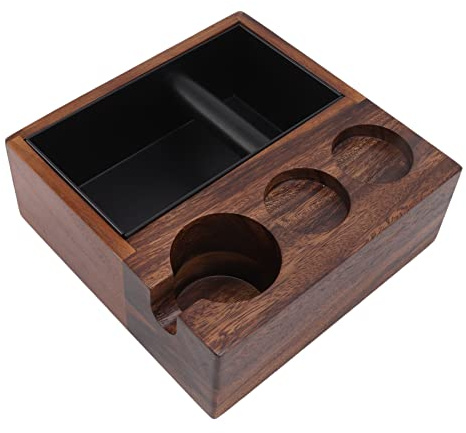 Coffee Filter Tamper Holder, 4 in 1 Espresso Knock Box Espresso Tamper Coffee Distributor and Coffee Tamping Stand Wooden Base Cafe Machine Accessories, for Home Office Cafe