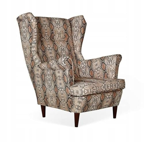 Family Meble Sessel, Modell Print, Skandinavisch, Relaxsessel aus Webstoff, Loungesessel, Ohrensessel, Fernsehsessel, Bequemer Sessel, Für Wohnzimmer, Esszimmer, Schlafzimmer, Büro, Anaconda