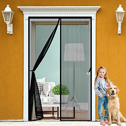 Magnetic Insect Screen 115 x 195 cm, Magnetic Fly Net, Magnetic Patio Door Screen, Heavy Duty Magnets for Campers, caravans, and RVs, Black