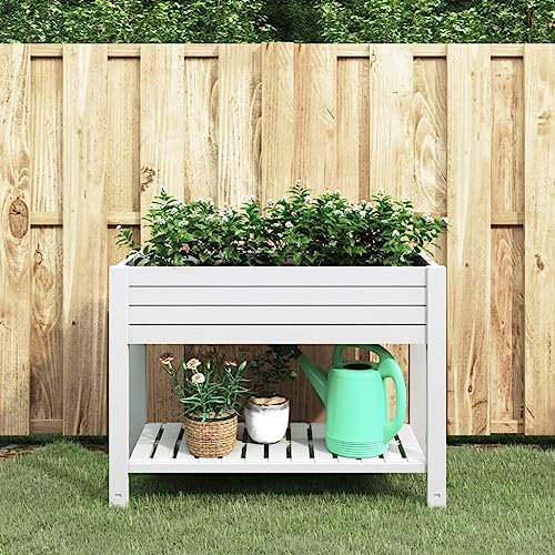 ZEYUAN Lit surélevé de Jardin Blanc 110x45x79 cm polypropylène,Bordure Pierre,Kit Gabion,Gabion Jardiniere