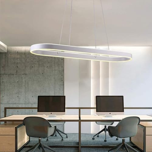 Bellastein LED Pendelleuchte Esstisch stimmungsvoller Büro- und Konferenzraum Hängeleuchte Studio-Kronleuchter, ovaler Bartresen, rechteckiger heller Luxus Rund Ring-pendellampe (weiß, 120cm)