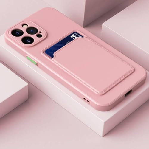 ADKOT Custodia per telefono con porta carte di credito per iPhone 14 13 12 11 Pro Max Mini XS XR 7 8 Plus SE 2022 Custodia in TPU morbida antiurto, rosa, per iPhone 13 Mini