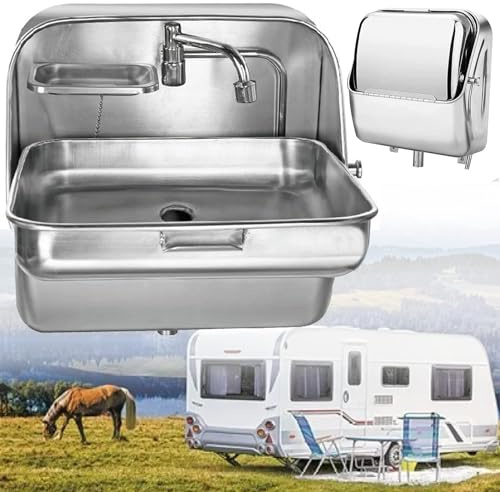 Miuxe Klappbares Wohnmobil-Wohnwagen-Waschbecken Mit Kaltwasserhahn, Edelstahl-Wohnmobil-Boots-Handwaschbecken, Kleines Wandmontiertes Badezimmer-Waschbecken Für Van-Camper-Anhänger-Zubehör