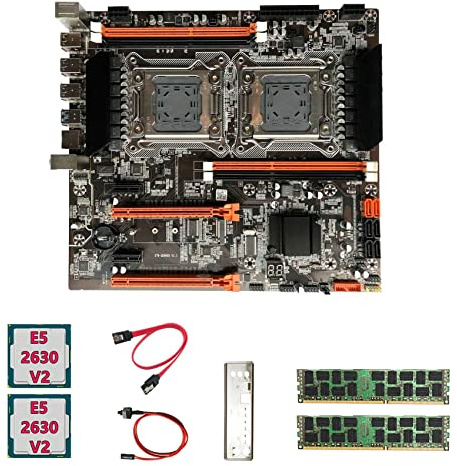Ashikoi X79 Kit Carte Mère Double CPU + 2 Processeurs E5 2630 V2 + 2 x 4 Go DDR3 1600 MHz RECC RAM + Câble SATA + Câble de Commutation + Déflecteur LGA2011 M.2 NVME