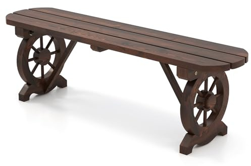 GIANTEX Banc de jardin résistant aux intempéries avec roues de chariot, banc pour 2 personnes, banc de parc en bois massif carbonisé, banc de jardin, banc de terrasse jusqu'à 325 kg, banc de balcon