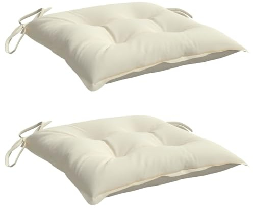 vidaXL Lot de 6 Coussins de Chaise, Galette de Siège avec Jeux de Cordes, Coussin d'Extérieur Imperméable, Blanc Crème 40x40x7 cm Tissu Oxford