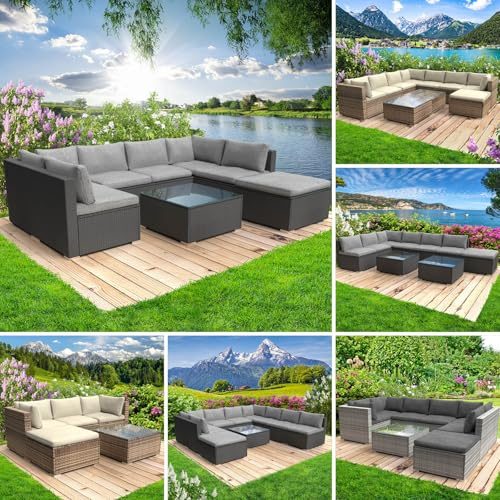 BRAST Gartenmöbel Lounge Set | 4-5 Personen viele Modelle & Farben | inkl. extra Dicke Kissen | Outdoor Loungemöbel Sitzgruppe Essgruppe Garnitur | Sunshine Schwarz