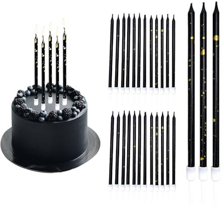 Bolosa 24 Stück Geburtstagskerzen, Kerzen Geburtstag, Kerzen Schwarze und Goldene, Geburtstagskerze, Tortenkerzen, Geburtstagskerzen für Torte (Schwarz)