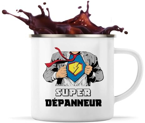 Planetee Tasse métallique Super Dépanneur | Mug Émaillé Métal Timbale Camping et Randonnée Métier Collègue Cadeau Travail Boulot Départ Retraite