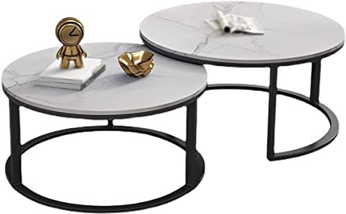 Runde Couchtische aus schwarzem Stahl, 2er-Set, Nisttische für Wohnzimmer, Sofa, Beistelltisch für Zuhause, Büro, stilvolles und funktionales Dekorationsstück