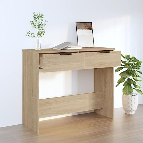 FENLAX Konsolentisch mit Schublade 90x36x75 cm Sideboard Eingangstisch Beistelltisch Holz Telefontisch Holz Couchtisch Flurtisch mit Schublade Holzwerkstoff Sonoma-Eiche