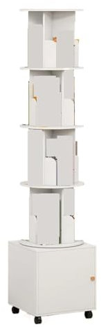 YGLEEULI Drehbares Bücherregal Lagerregal Drehbares Bücherregal Bücherregal 360-Grad-Display Bücherregal Bodenstehendes Bücherregal Lagerregal Turm Wohnzimmer Buch Zuhause(White)