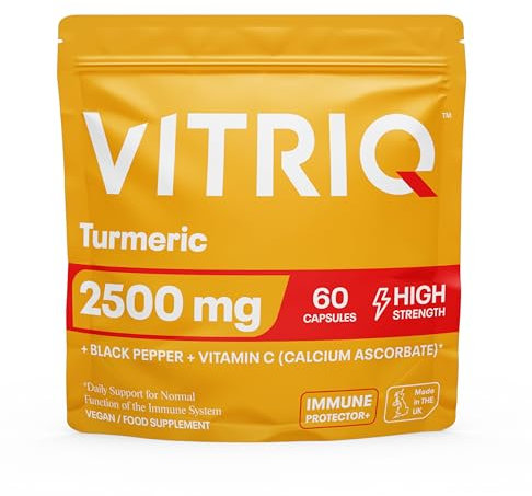 Organic Turmeric and Black Pepper Capsules 2500mg – 1-a-Day with Black Pepper & Vitamin C – High Strength Premium Joint Health, Anti-Inflammatory & Immune Support – 60 Capsules