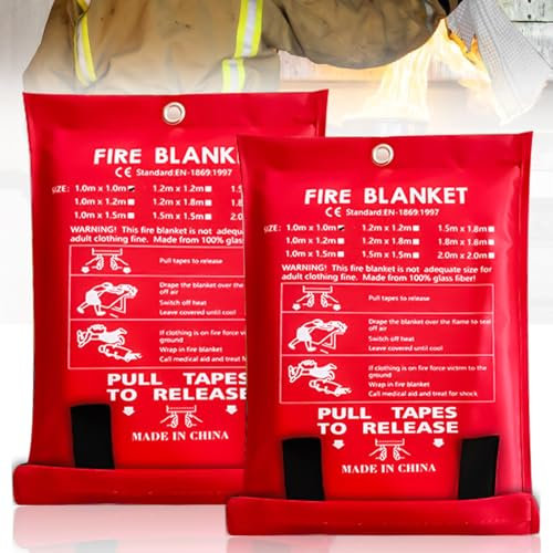 2 coperte antincendio, 100 x 100 cm, coperta antincendio in fibra di vetro, coperta antincendio per design di sicurezza accidentale per cucina, camino, barbecue, auto, campeggio, casa, roulotte