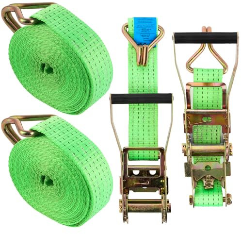 FWEEK 2 cinghie di tensione da 3000 kg, 6 m, con cricchetto e gancio, 50 mm, cinghia a cricchetto da 3 t, con cricchetto verde, per cargo, moto, camion