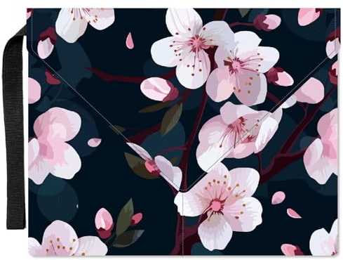 CRASPIRE Cherry Bokomslag Sakura bokfodral 30 x 25 cm blomma bokskydd för pocketböcker tvättbart tyg tyg tyg bokomslag med handtag och extra ärmficka för bokälskare klasskamratgåvor