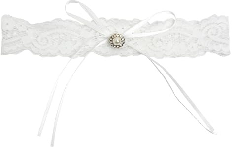 Sangcca Wedding Garter for Bride White Lace with Pearl Bow, Elastic Bridal Leg Garter Stretchy Soft Satin Ribbon, Hen Party Bachelorette Accessories for Women Girls Bridal Shower