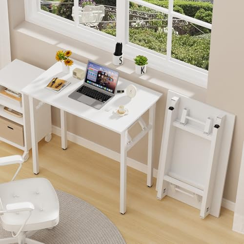 PIPIPOXER 80x50x76cm Schreibtisch Klapptisch, Klapptisch Computertisch, PC-Tisch, Bürotisch Klappbarer Schreibtisch Klein, Computer für Home, Weiß