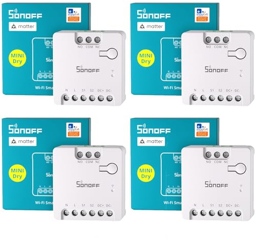 SONOFF MINI-D Smart Switch 4PCS | 2.4G WiFi | 8W Trockenkontakt | Matter-Protokoll kompatibel mit Alexa, Google Home, Home Assistant | Geeignet für Garagentore, Heizkessel, Zugangssysteme und mehr.