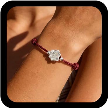Cybche Bracciale Vintage Fiore Di Loto Rosso Cera Corda Bracciali Argento Floreale Mano Catena Braccialetto Gioielli Per Le Donne
