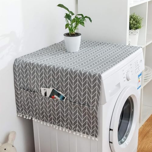 HEYOMI Couvre-machine à laver pour intérieur avec poches de rangement sur les deux côtés, housse de machine à laver pour l'intérieur protège la machine de la poussière, des rayons solaires et des