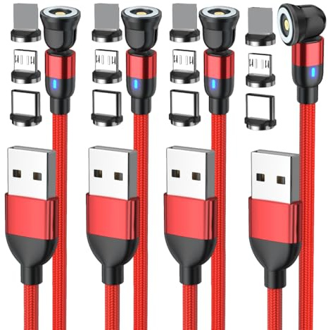 BITHAI Magnet Ladekabel, Magnetisches Ladekabel [4Stück] 3 in 1 USB C Magnet Kabel 360° und 180° Drehbar kabel Magnetisch mit Micro USB/Type C/i Products für Smartphone (3m*4)