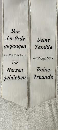 Exclusive schöne Trauerschleife Grabschleife Kranzschleife nach Kundenwunsch Bedruckt (10 cm für EIN Gesteck oder Kranz) (Weiß)