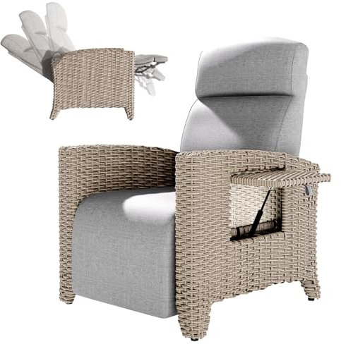 TYGYSDO Loungesessel Balkon Set, Bequeme Rattan Gartenstühle mit Liegefunktion, Hochlehner Relaxsessel mit Fußteil, verstellbare Polyrattan Gartenliege für Schwergewichtige (Modern, Dunkelgrau)